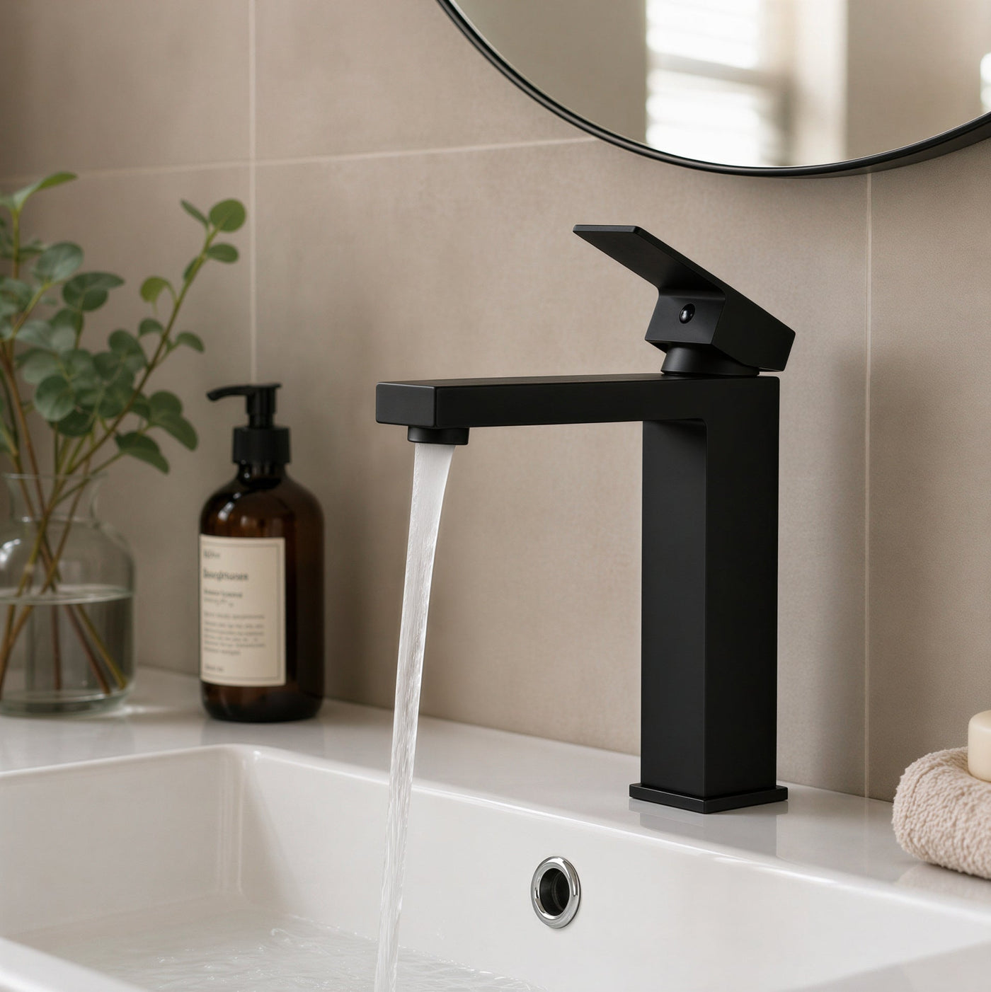 Robinet noir salle de bain - vue de face