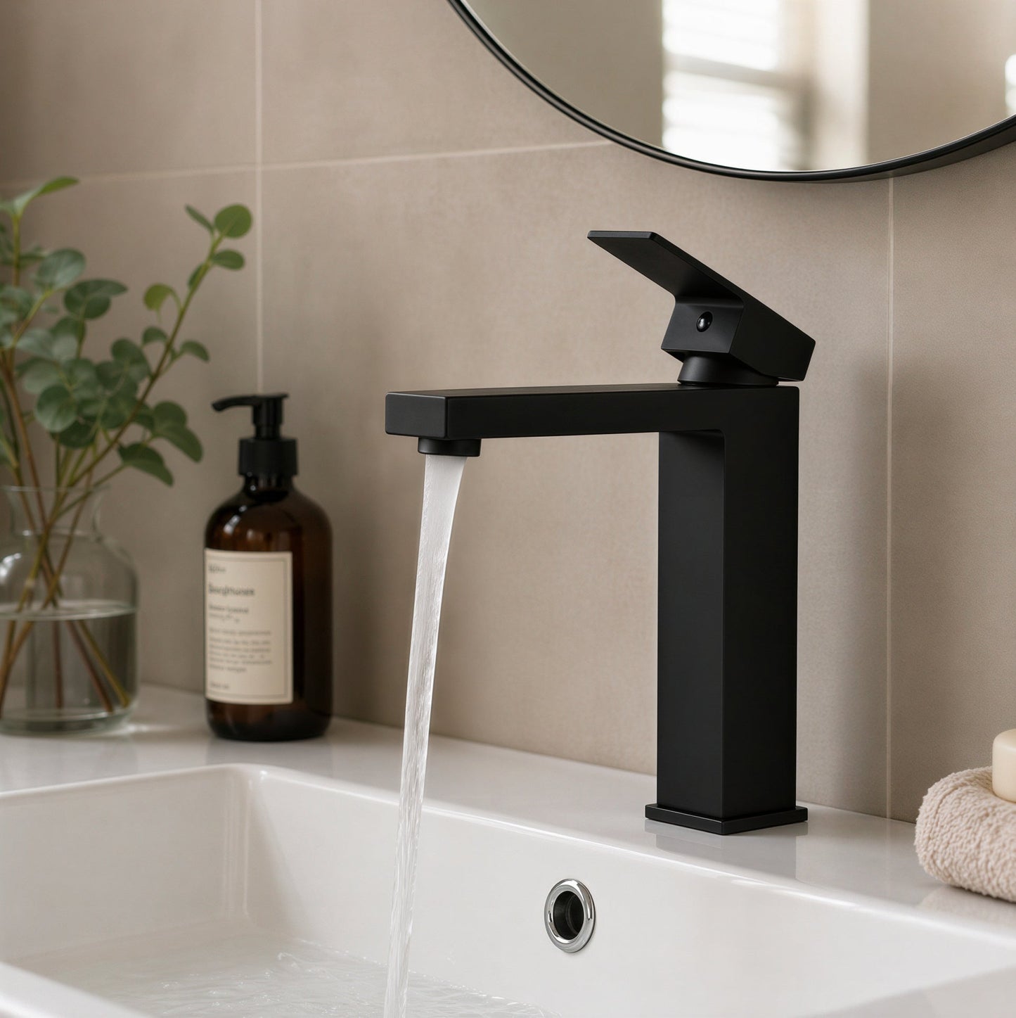 Robinet noir salle de bain - vue de face