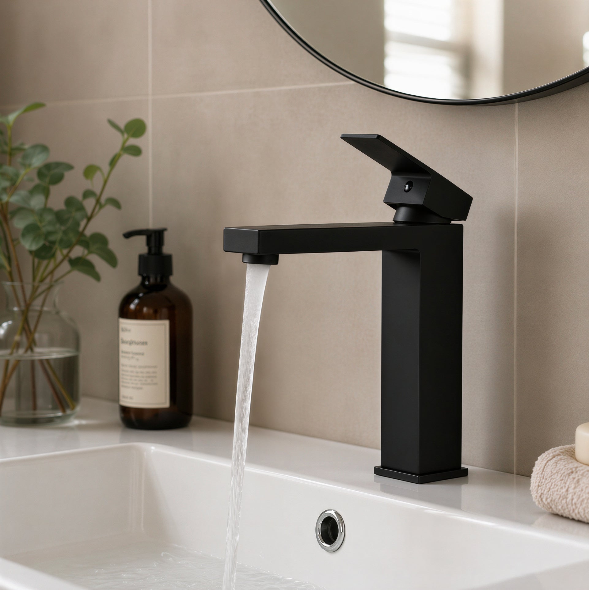 Robinet noir salle de bain - vue de face