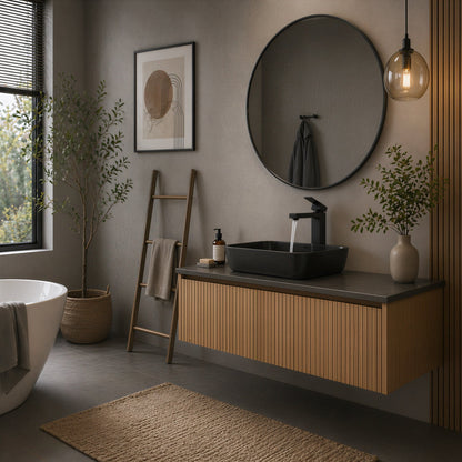 Robinet salle de bain noir mat - vue latérale